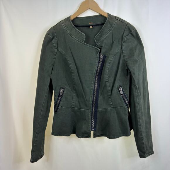 Free People Peplum Olive Denim Military Utility Jacket Size 12 - Picture 9 of 9